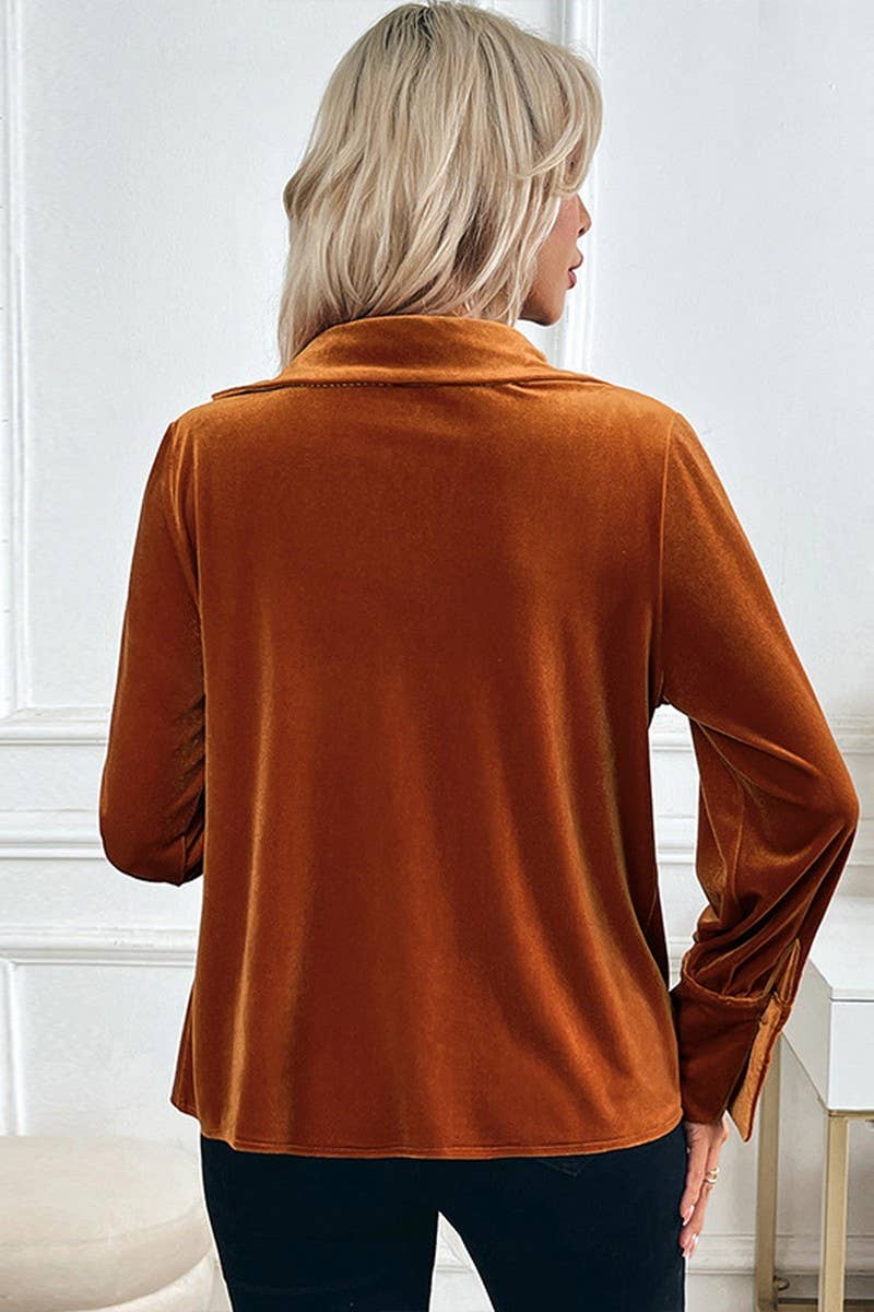 CWTBLL2038_TEMPERAMENT RETRO VELVET LAPEL SHIRT TOP