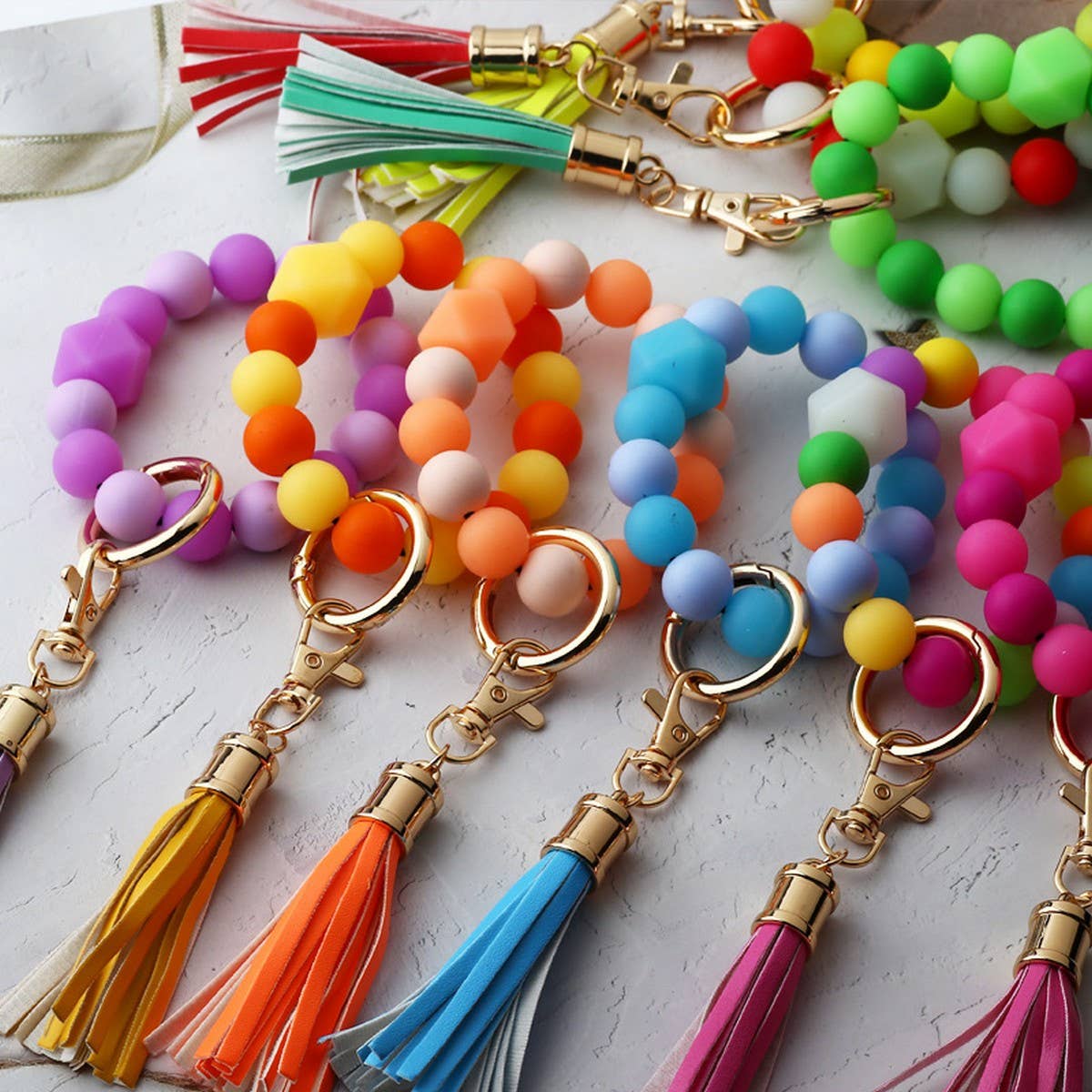 Glow Bead Bracelet Keychain Neon Silicone Wristband_CWAB5097