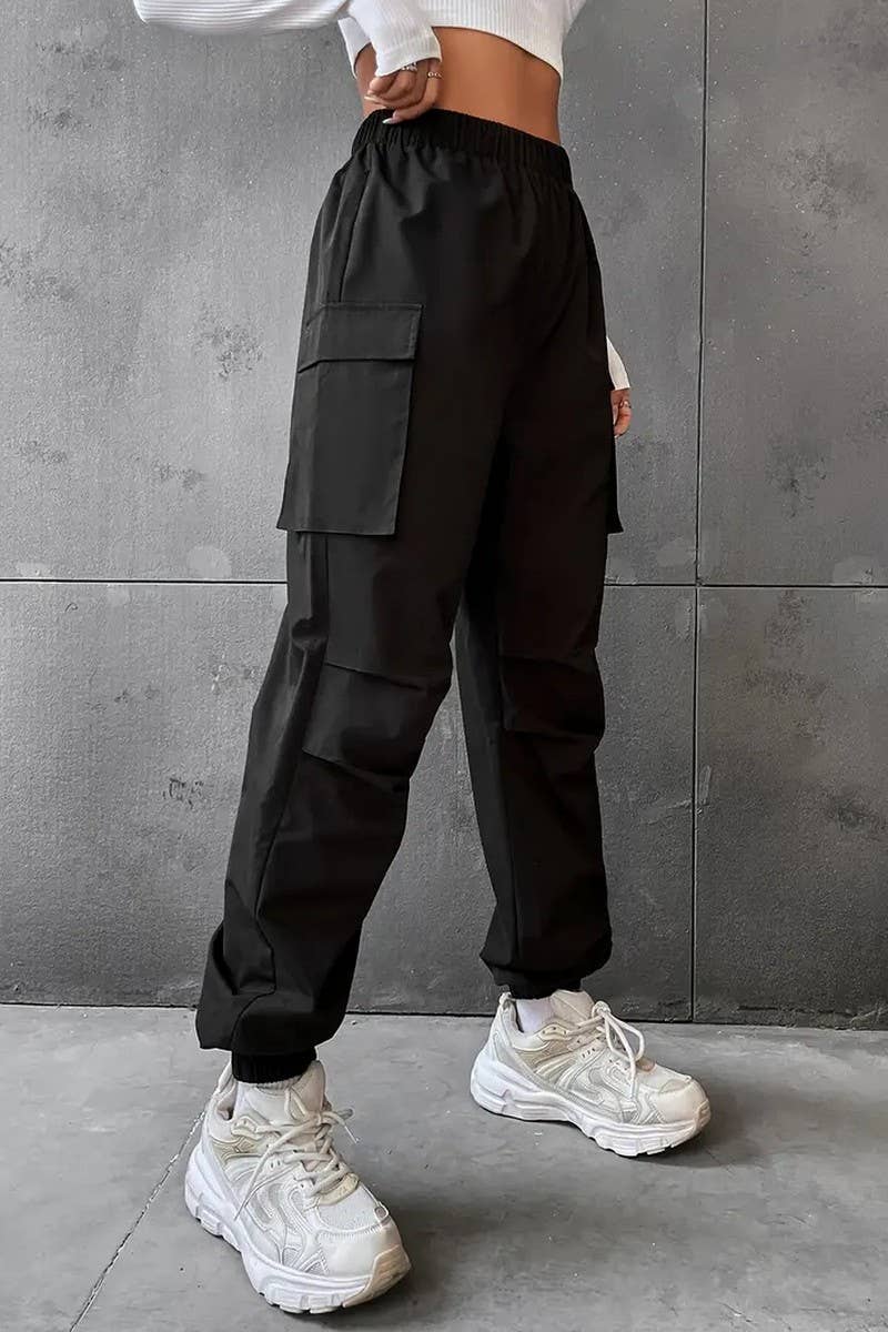 CWBLP2077_ELASTIC WAIST DRAWSTRING STRAIGHT JOGGER PANTS