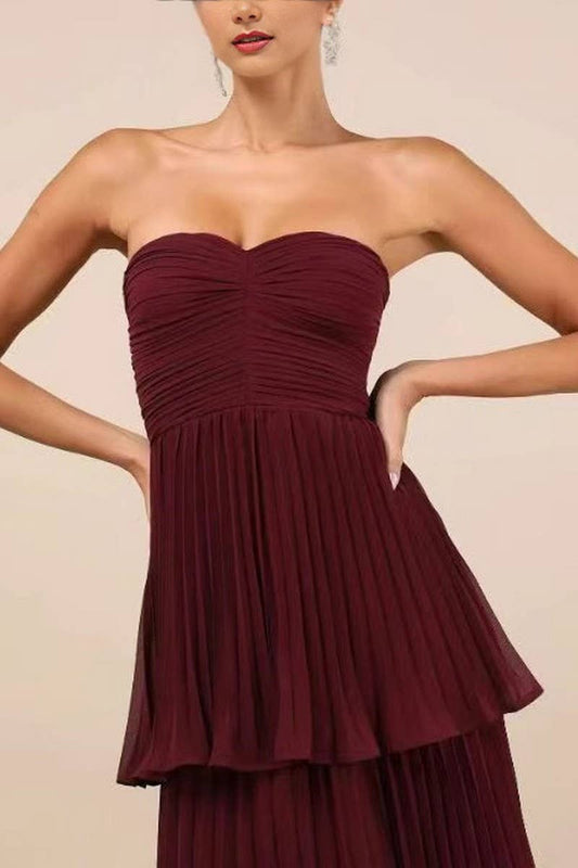 CWDTD0483_PLEATED BEACH STRAPLESS TIERED CAKE DRESS