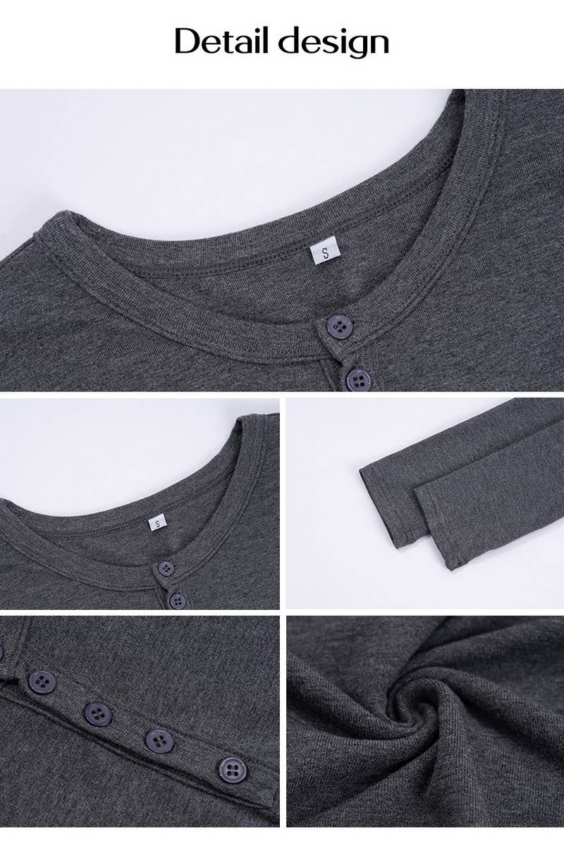 CWTTL1813_SLIM FIT V-NECK BUTTON LONG SLEEVE T-SHIRT