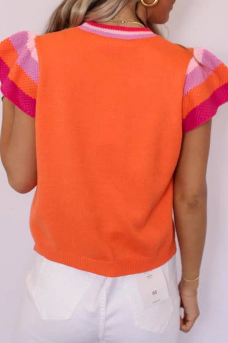 CWOSWS0124_CREW NECK CONTRAST COLOR KNIT SHORT SLEEVE TOP