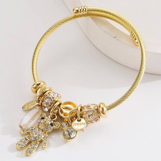Trendy Gold Open Bear Letter Steel Bracelet