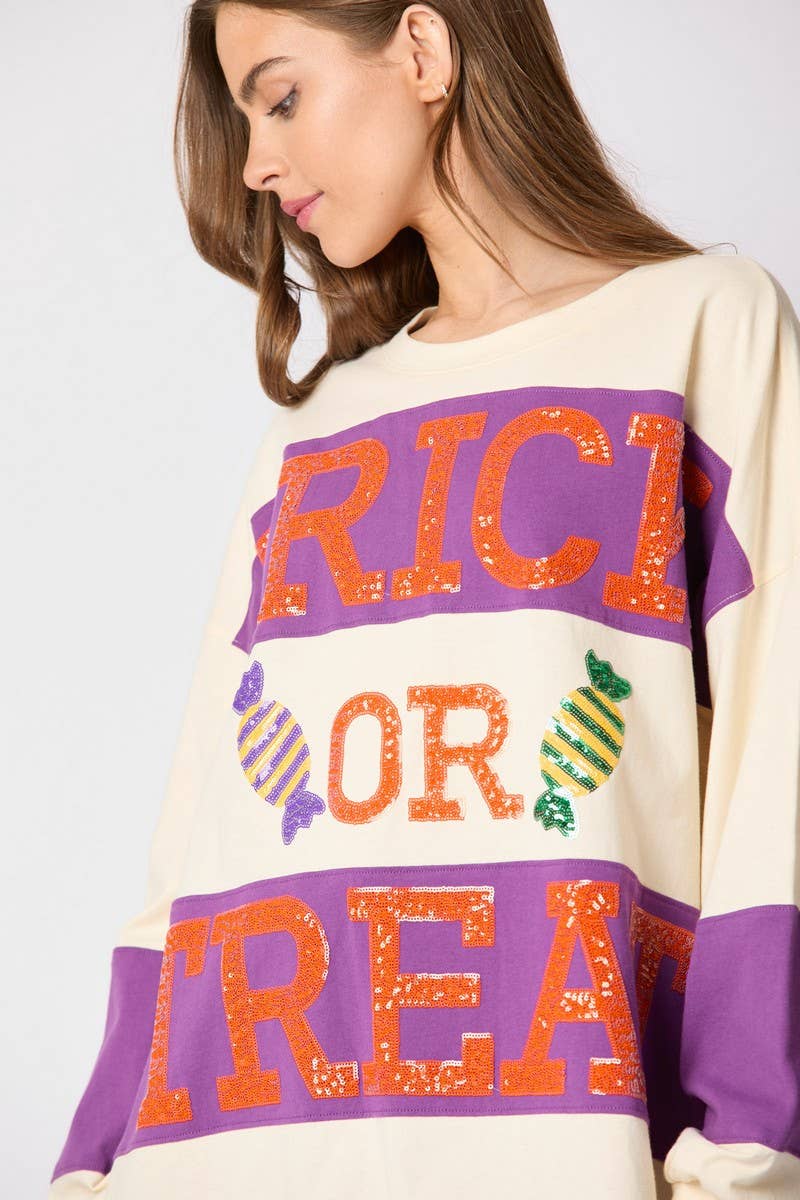 CWTBLL01243_HALLOWEEN LETTER SEQUIN COLORBLOCK SWEATSHIRT