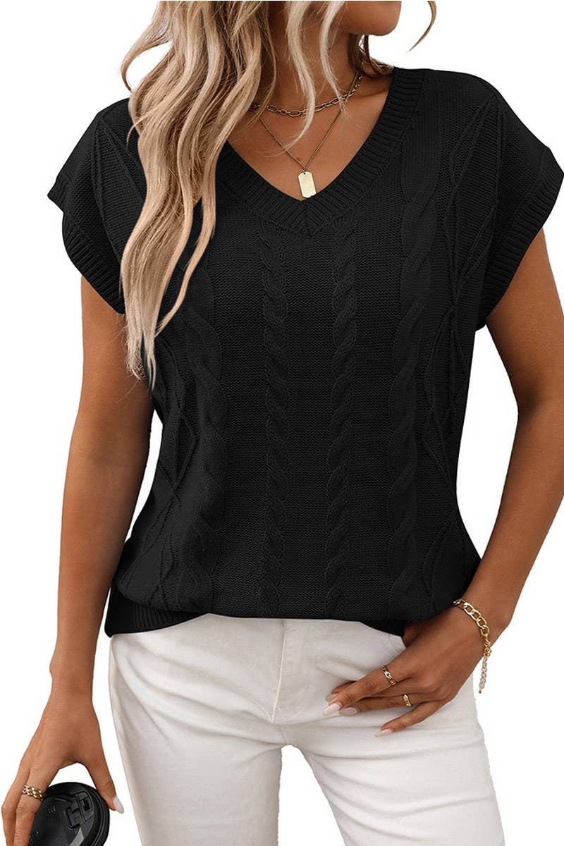 CWOSWS0134_V-NECK CABLE KNIT LOOSE SLEEVELESS VEST SWEATER
