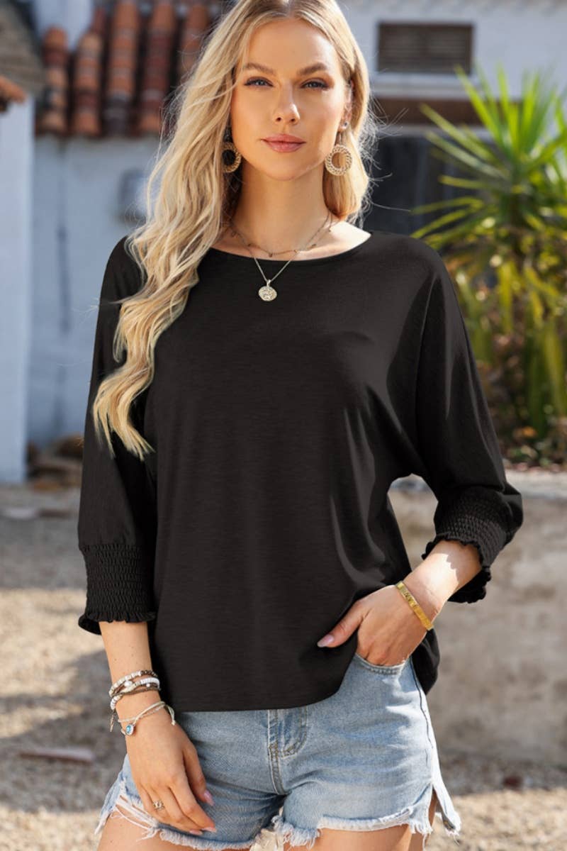 CWTBLL1397_SUMMER LOOSE CREW-NECK MID-LONG-SLEEVED TOP