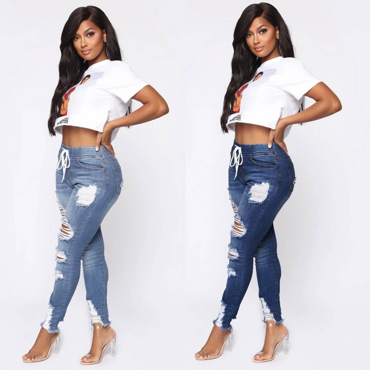 WOMENS ELASTIC HOLE SLIM FIT JEANS_CWJP0169