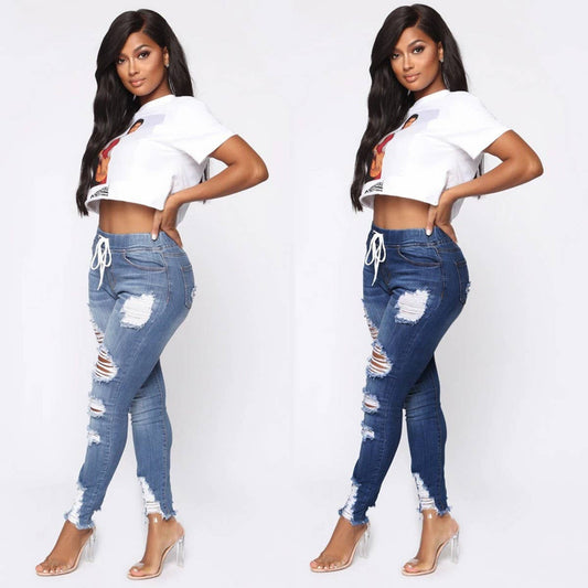 WOMENS ELASTIC HOLE SLIM FIT JEANS_CWJP0169