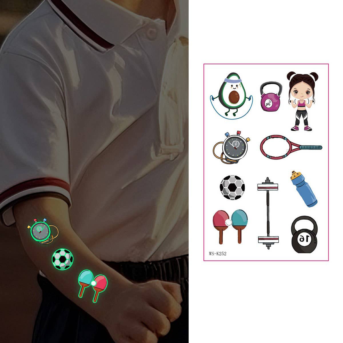 Glow in the Dark Sport Tattoos ? Sweatproof Set