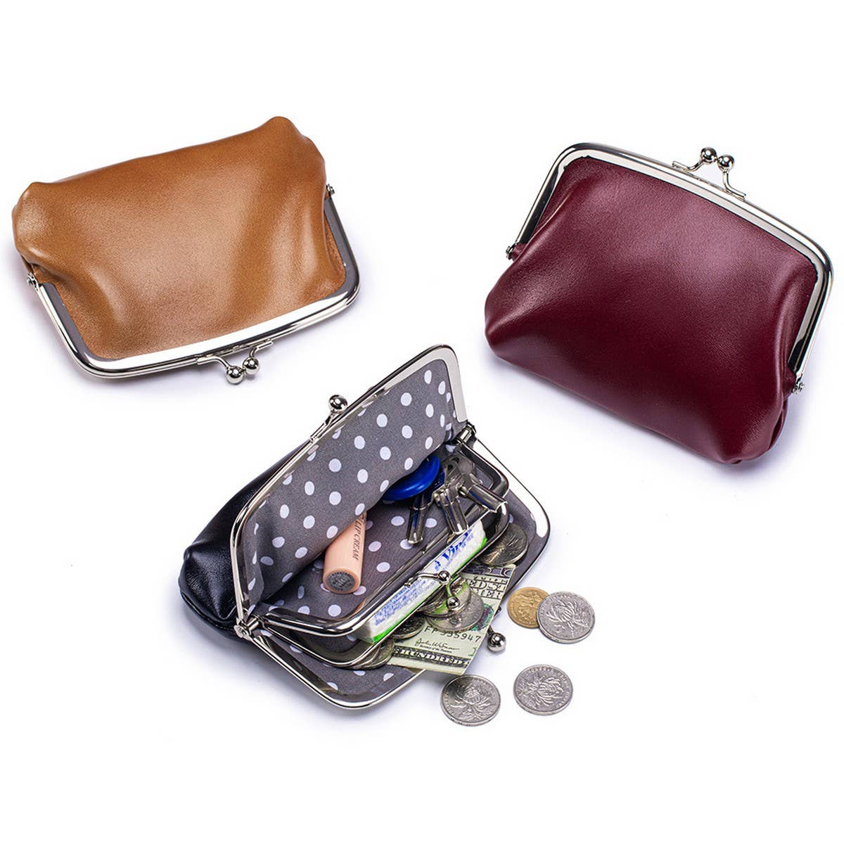Vintage Leather Coin Wallet ? Double Clip Pouch_CUAB00386