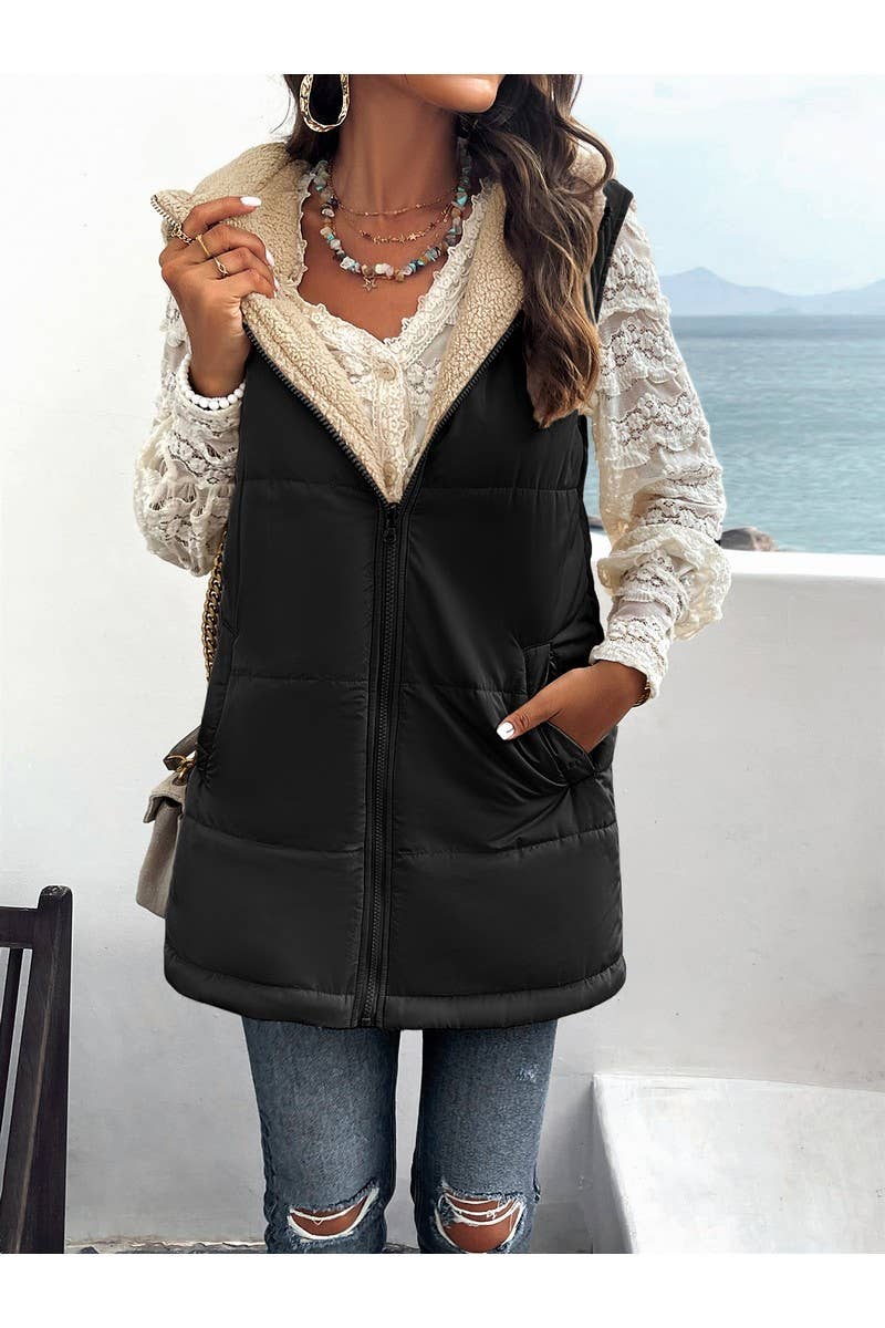 CWOJA0937_Zip Up Jacket Double Sided Warm Cardigan Vest