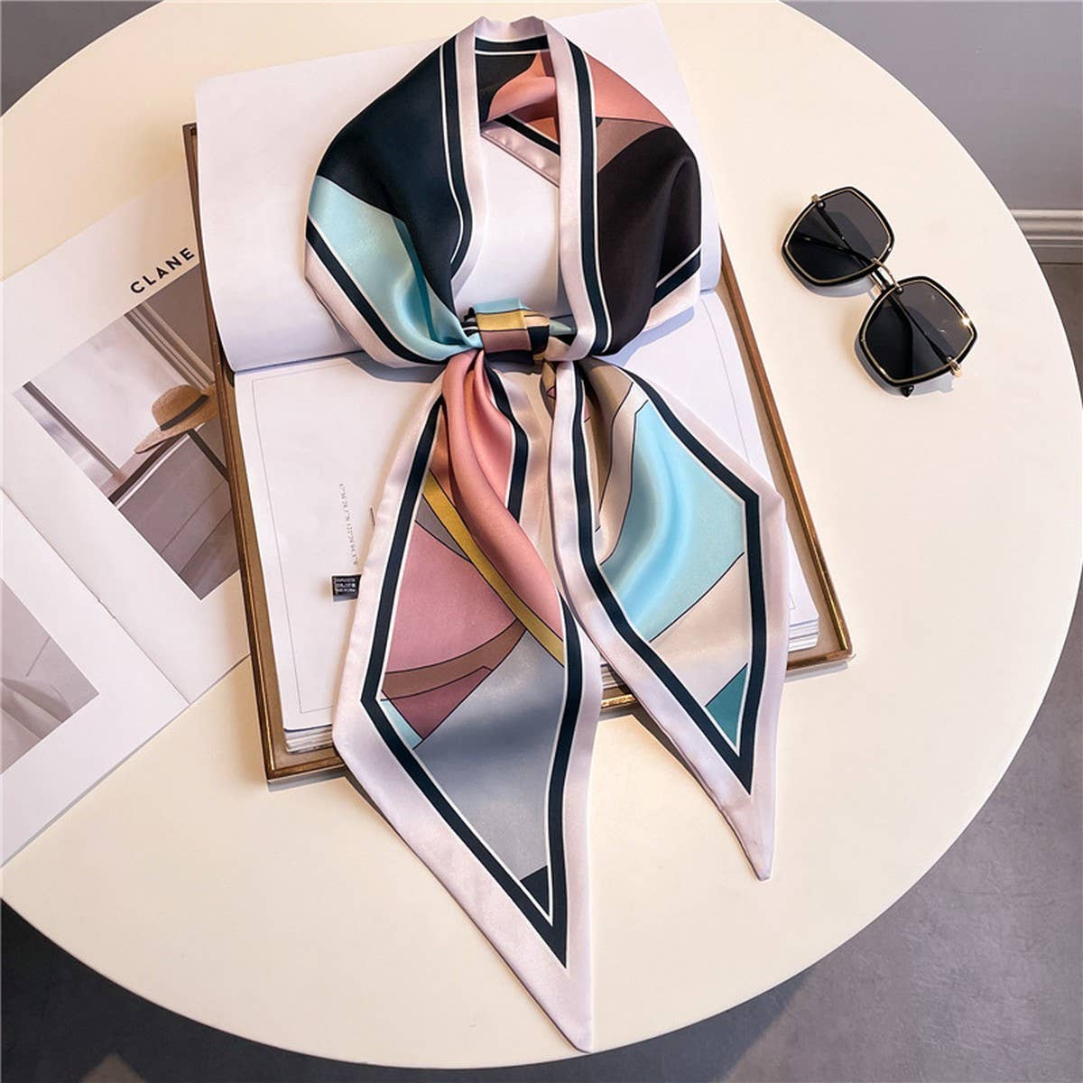 LETTER PRINT DOUBLE LAYER  HEAD SCARF