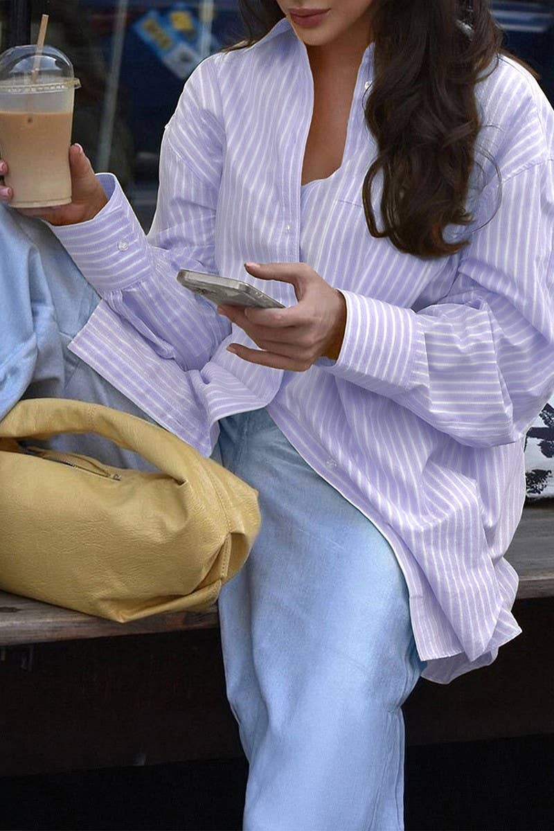 CWTBLL4127_SIMPLE STYLE BUTTON STRIPE CASUAL CARDIGAN