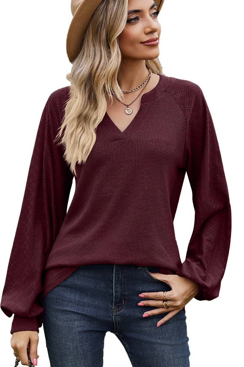 CWTTL1559_V-neck Pullover Long Sleeve Top