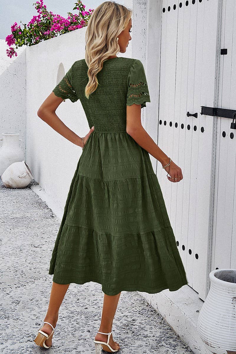 CWDSD2795_Smocking Detailed Short Sleeve Dress