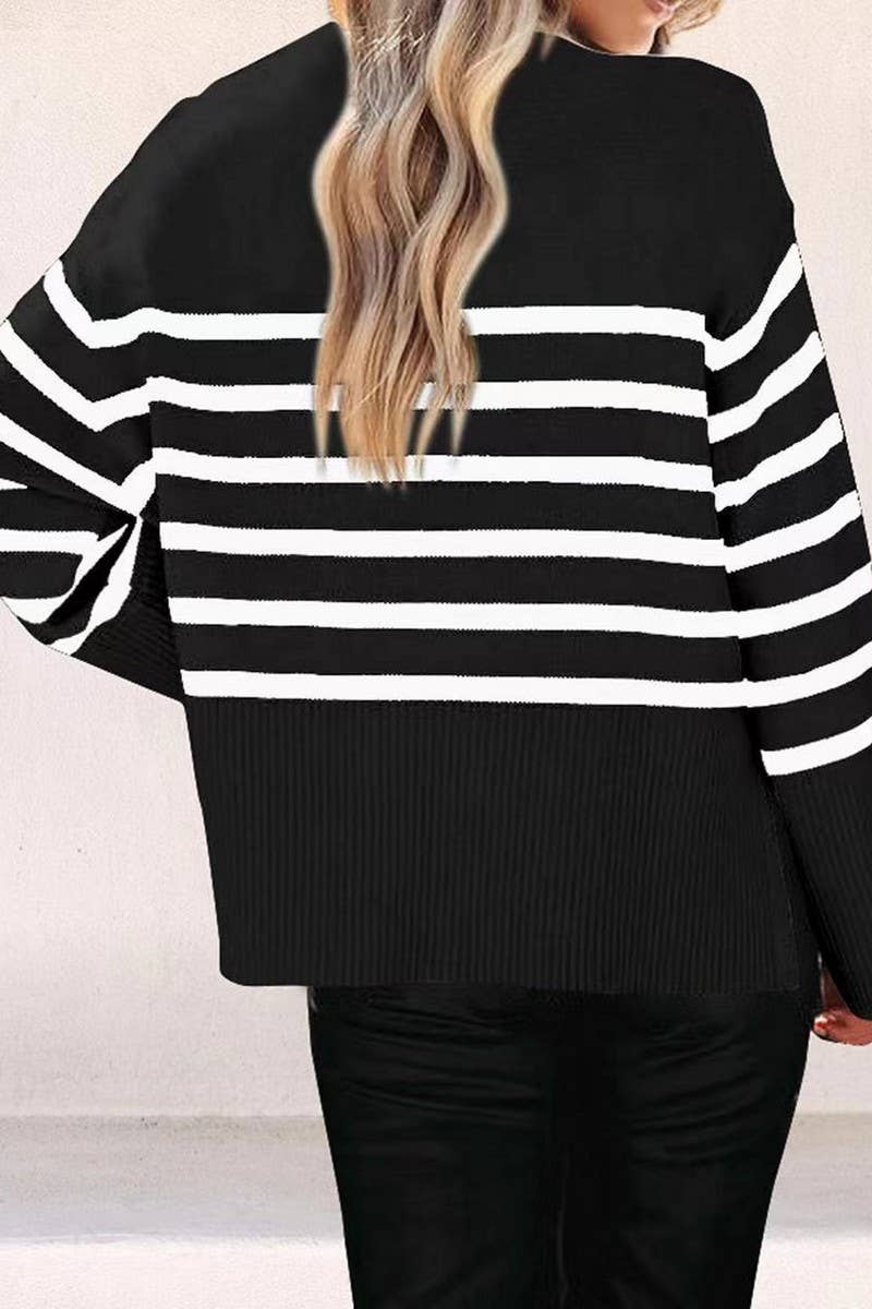 CWOSWL07683_STRIPED LOOSE-FITTING PULLOVER KNIT SWEATER