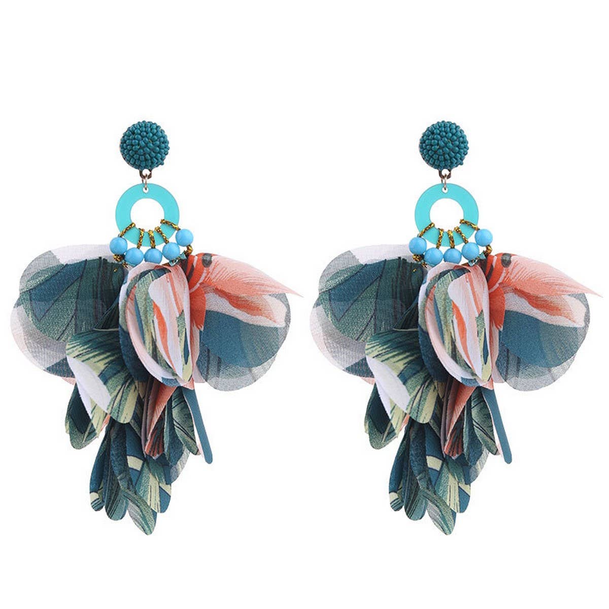 Handmade Long Statement Floral Fabric Earrings