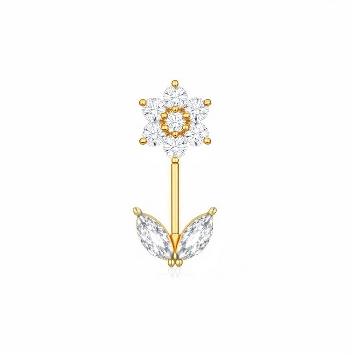 Copper CZ Flower Belly Ring Scratch-Resistant