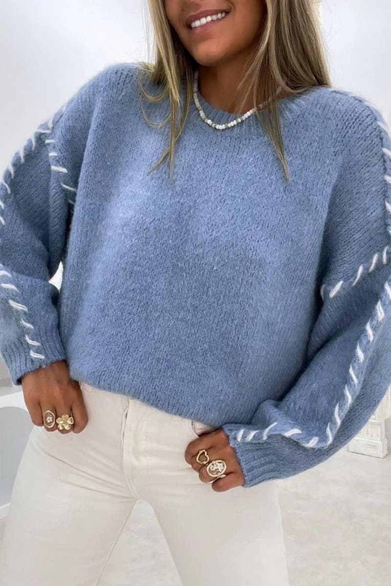 CWOSWL5814_CREW NECK LONG SLEEVE KNIT SWEATER TOP