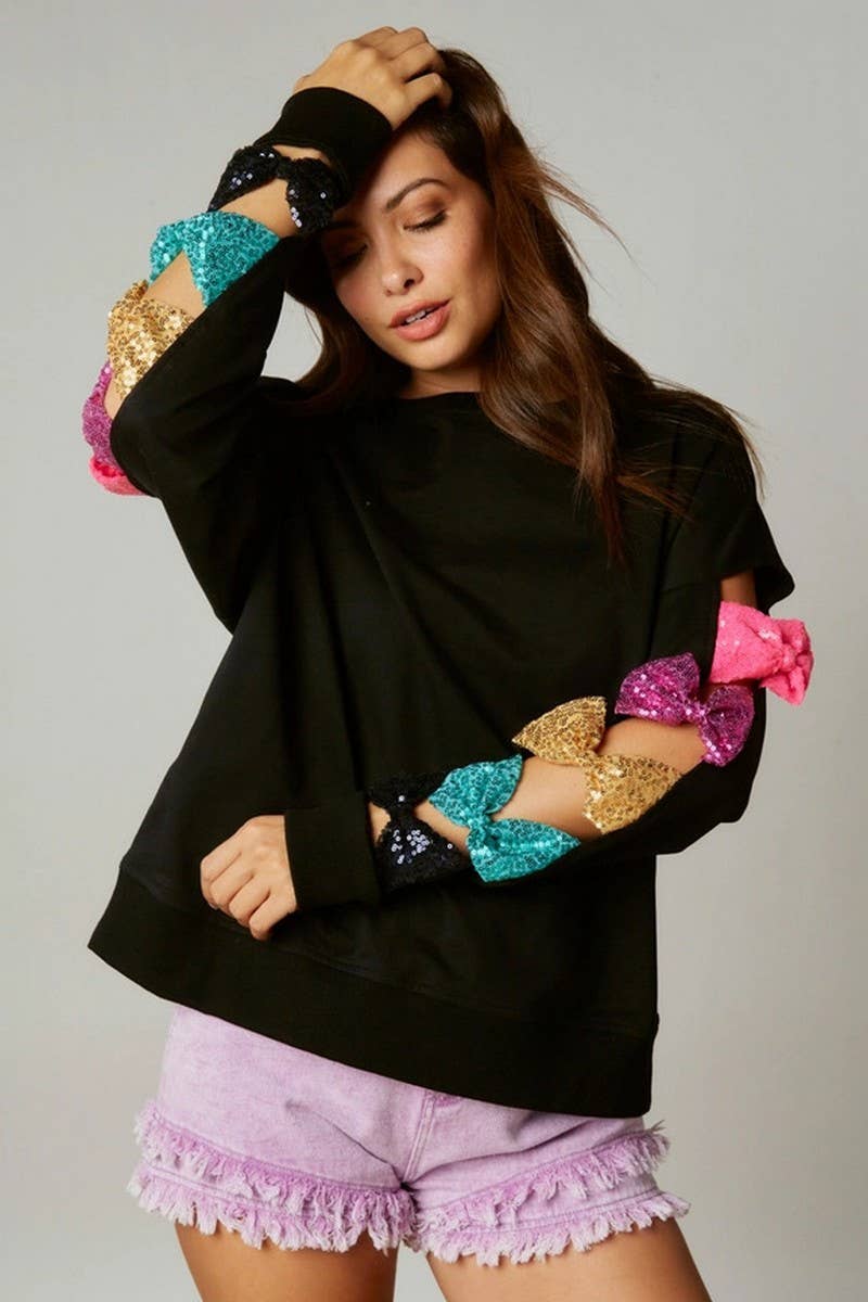 CWTBLL01279_BOW SEQUIN CASUAL LONG SLEEVE SWEATSHIRT