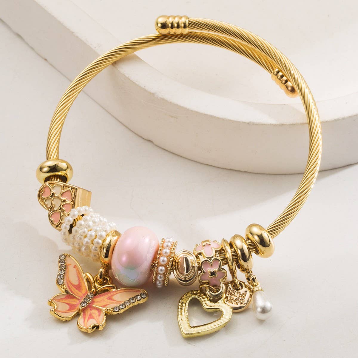 Trendy Stainless Steel Butterfly Heart Bracelet