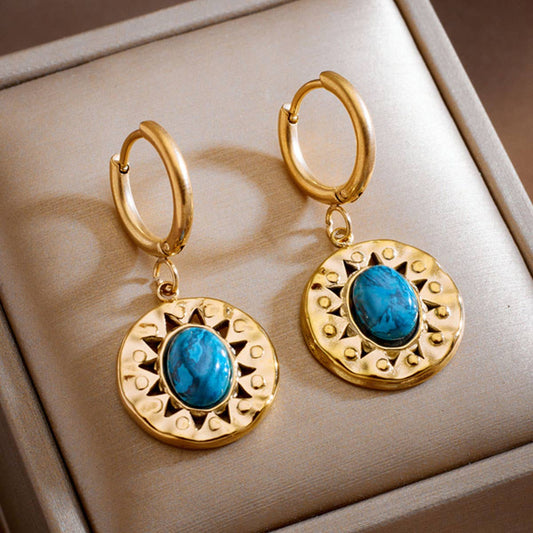 Retro titanium steel oval sunflower earrings