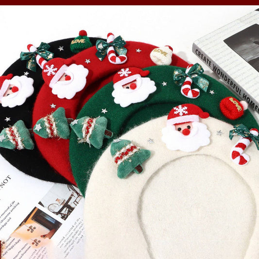 CWAH04555_GIRLS RED  BERET WINTER CHRISTMAS HAT