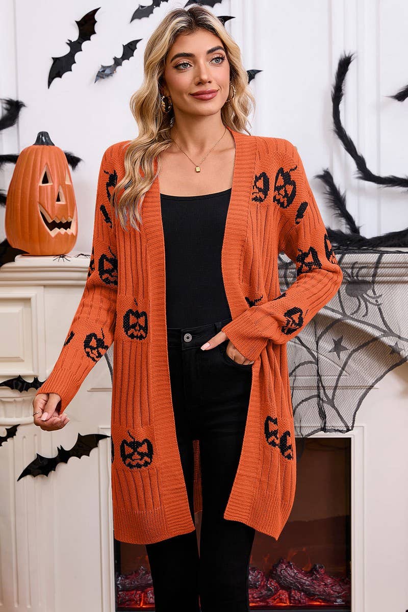 CWOCAL00699_HALLOWEEN PUMPKIN JACQUARD KNIT CARDIGAN