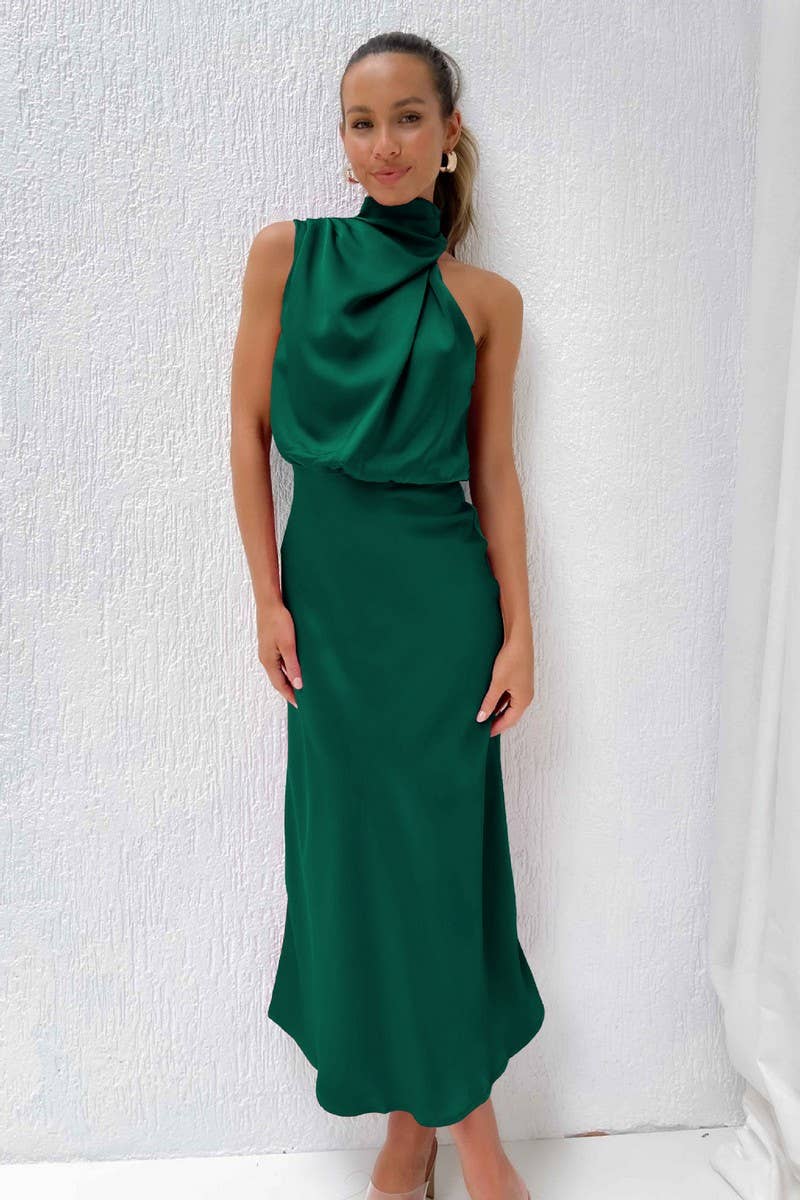 CWDMD6142_SPRING AND SUMMER HIGH-END SATIN SLEEVELESS DRESS