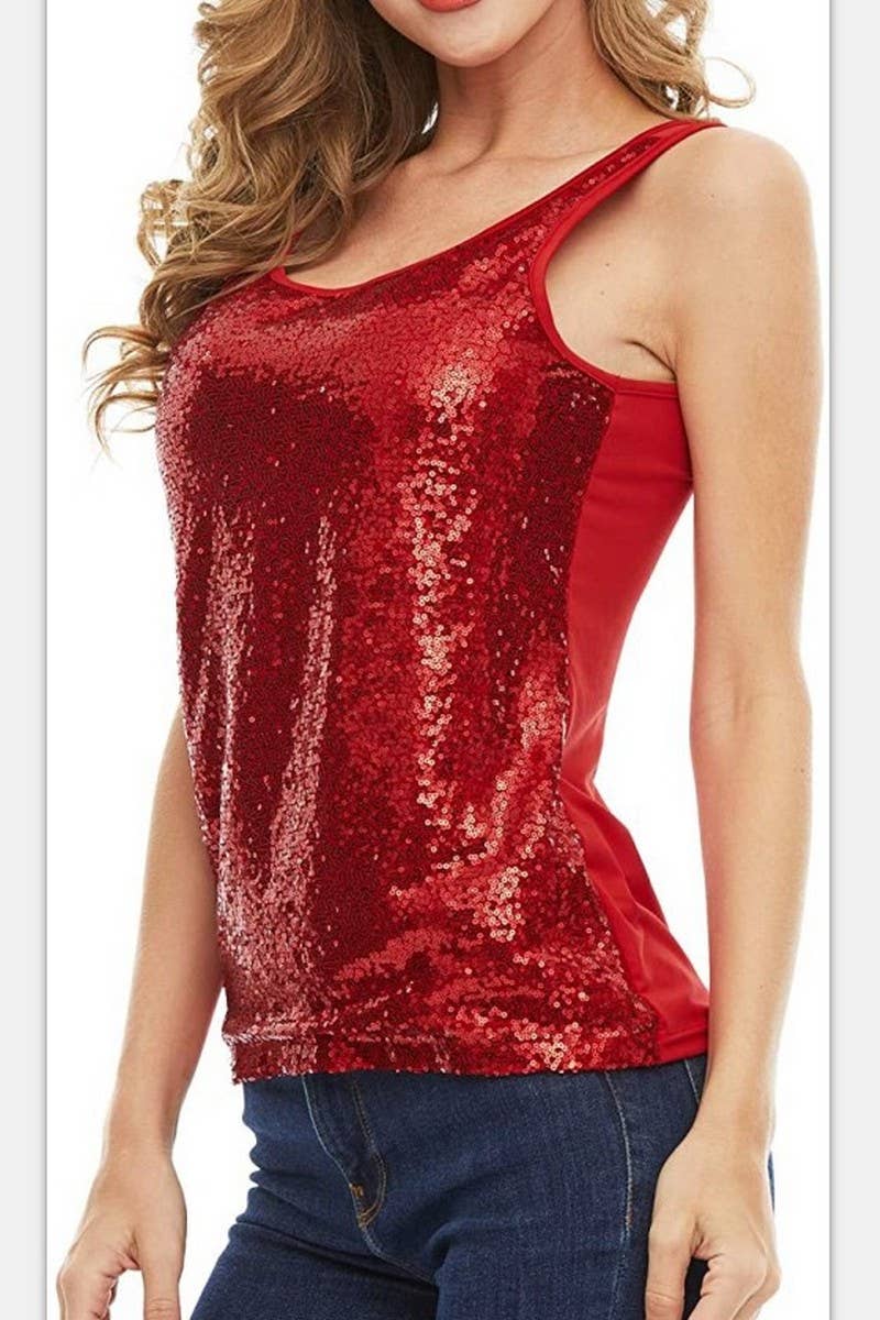 CWTBLSL0859_SHINY SEQUIN EMBELLISHED SPARKLE TANK TOP