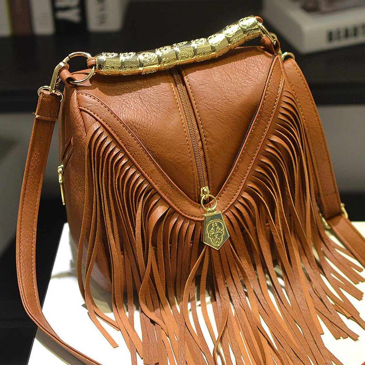CWAB4541_BUCKET TASSEL HAND SHOULDER CROSSBODY BAG