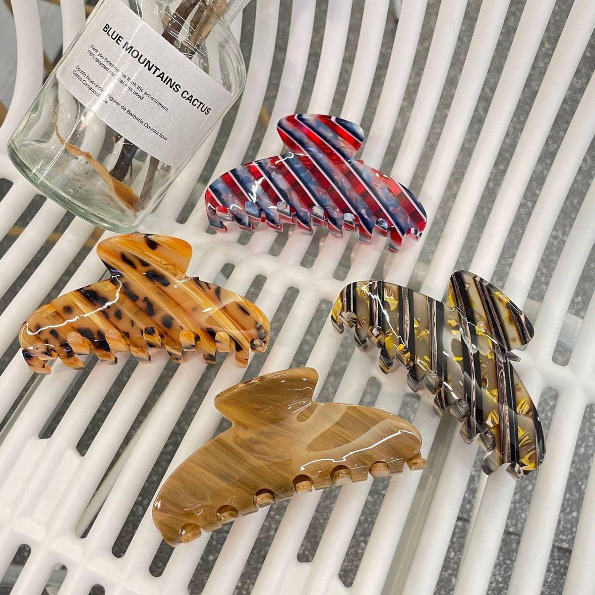 Wood Grain Acetate Hair Claw Color Stripe Clip_CWAHA2154