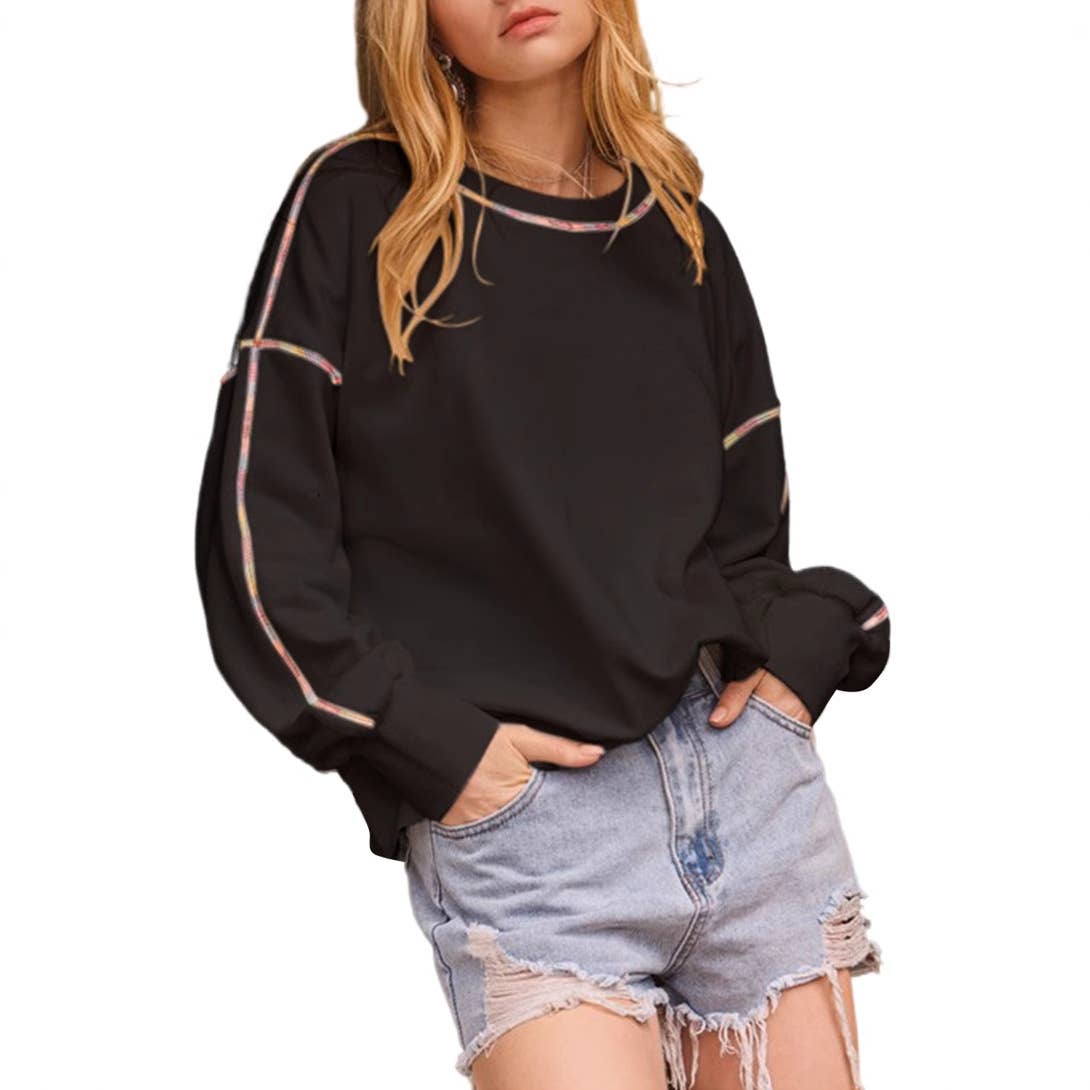 CASUAL STYLE PULLOVER WITH COLOR TRIM HOODIE