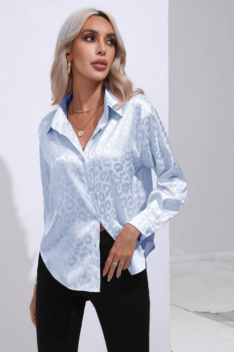 CWTBLL0694_Button Down Silky Satin Long Sleeve Top