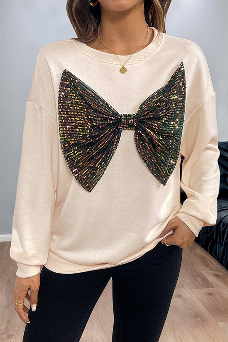 CWTBLL00770_SEQUIN BOW DETAIL CREWNECK PULLOVER SWEATSHIRT