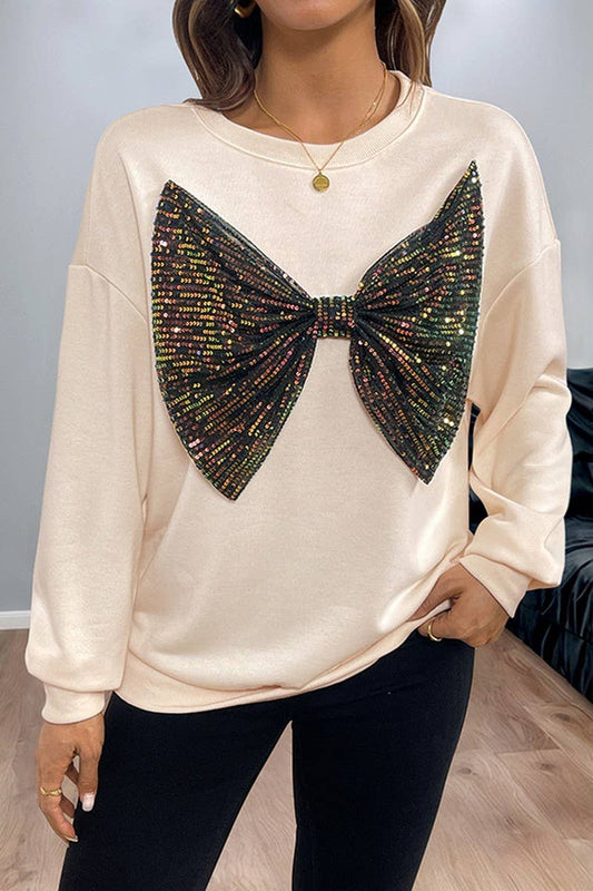 CWTBLL00770_SEQUIN BOW DETAIL CREWNECK PULLOVER SWEATSHIRT