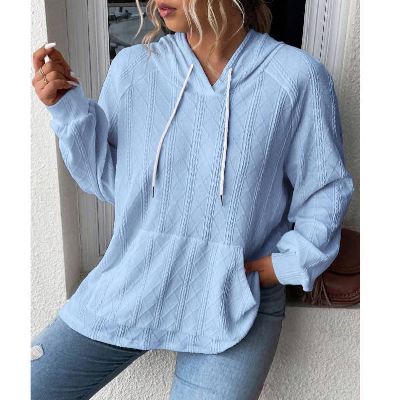 Casual jacquard patch loose hooded sweatshirt