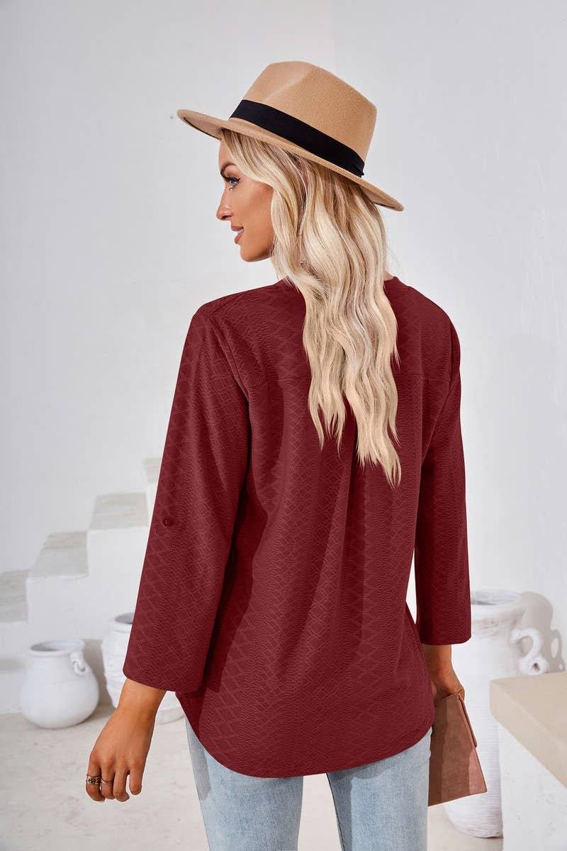 CWTSTL0856_V-neck Pullover Long Sleeve Top