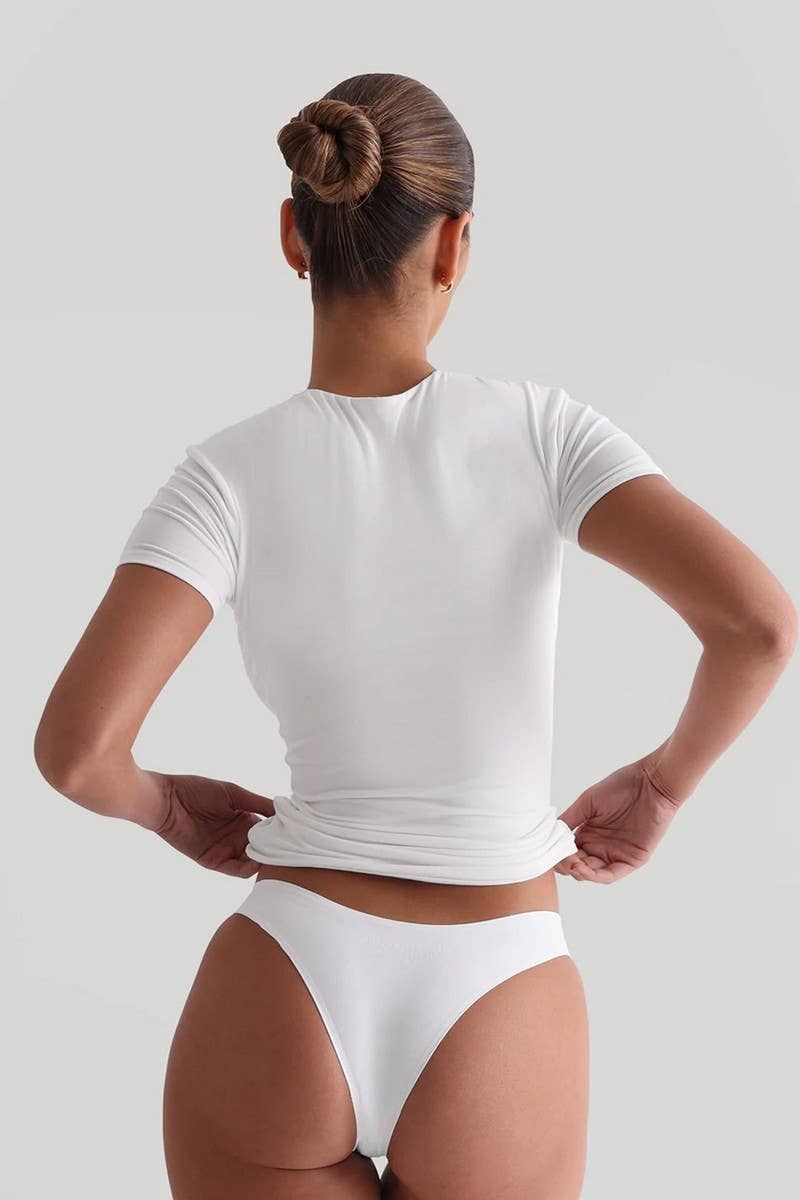 CWTTS1584_FASHION SIMPLE SLIM SEXY HOT GIRL PURE DESIRE TOP