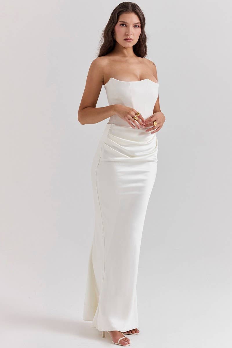 CWDMD5492_STRAPLESS BONED FITTED SOLID COLOR MERMAID DRESS