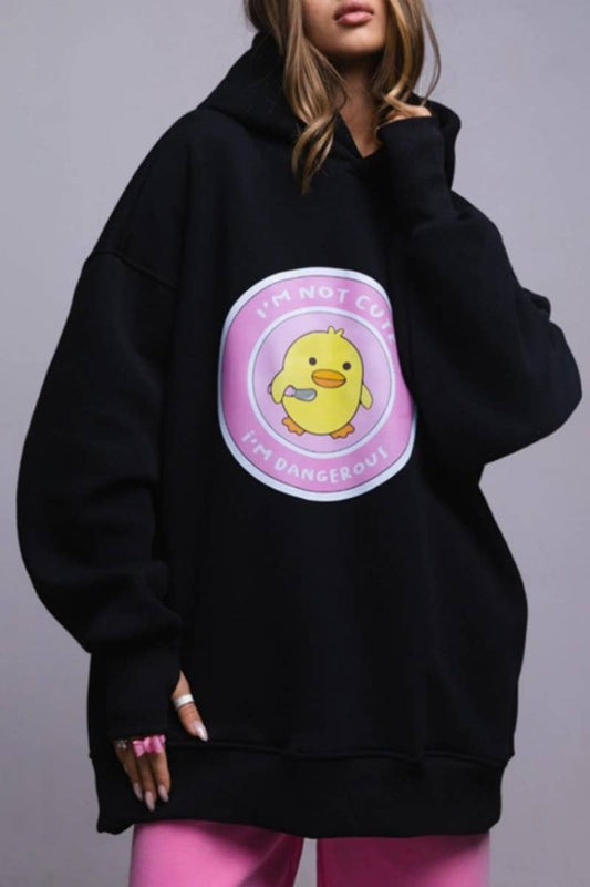 CWOHOL0660_CASUAL DUCK PRINT HOODED LONG-SLEEVED HOODIE