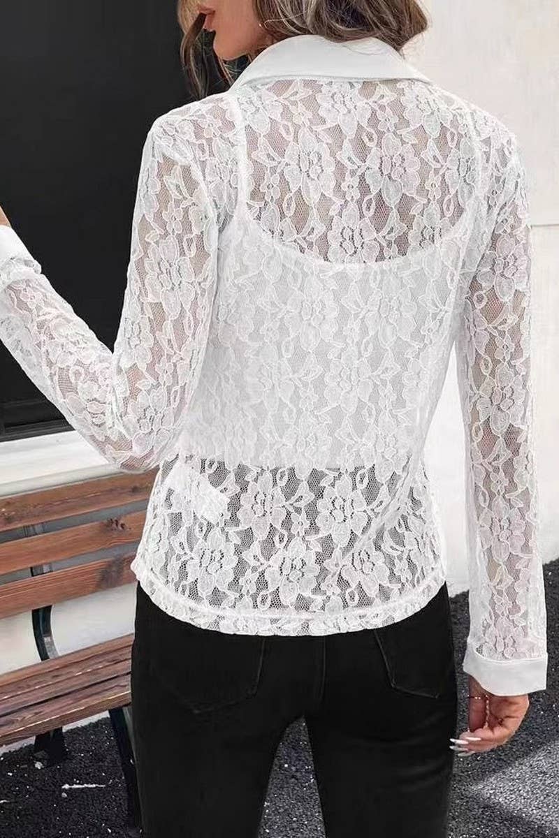 CWTBLL3866_LACE LADIES LONG SLEEVE LAPEL SHIRT