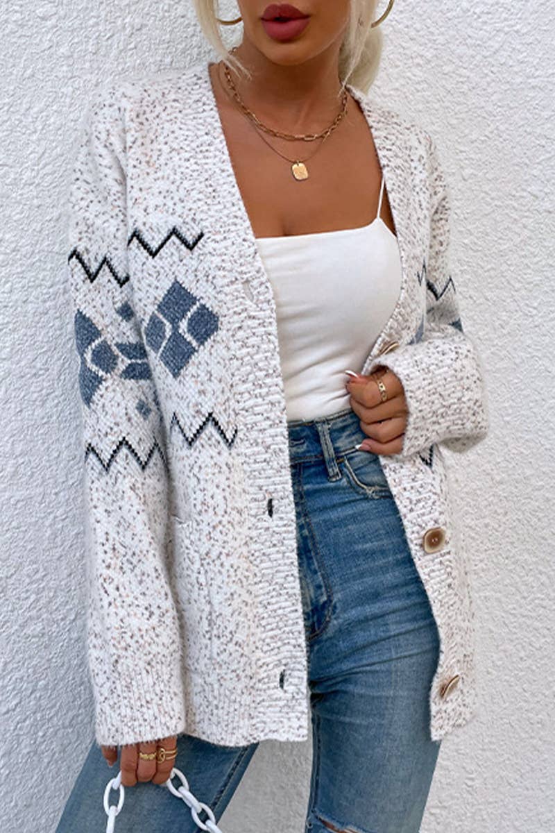 CHRISTMAS SNOWFLAKE KNIT SINGLE-BREASTED SWEATER