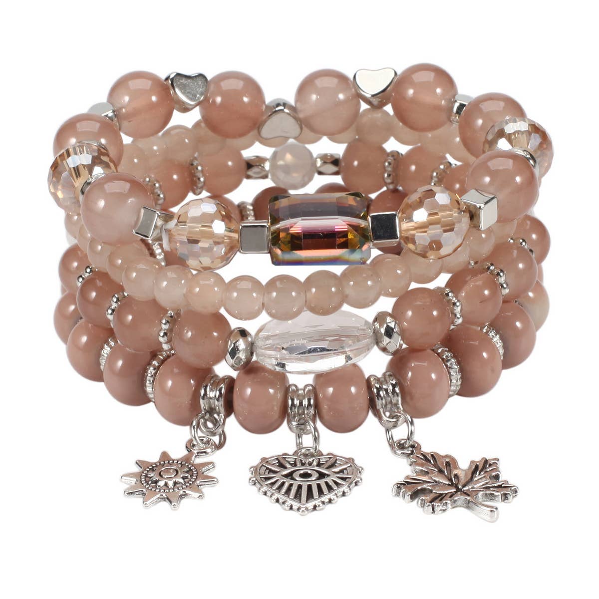 MULTI-LAYERED MAPLE LEAF HEART PENDANT BRACELET