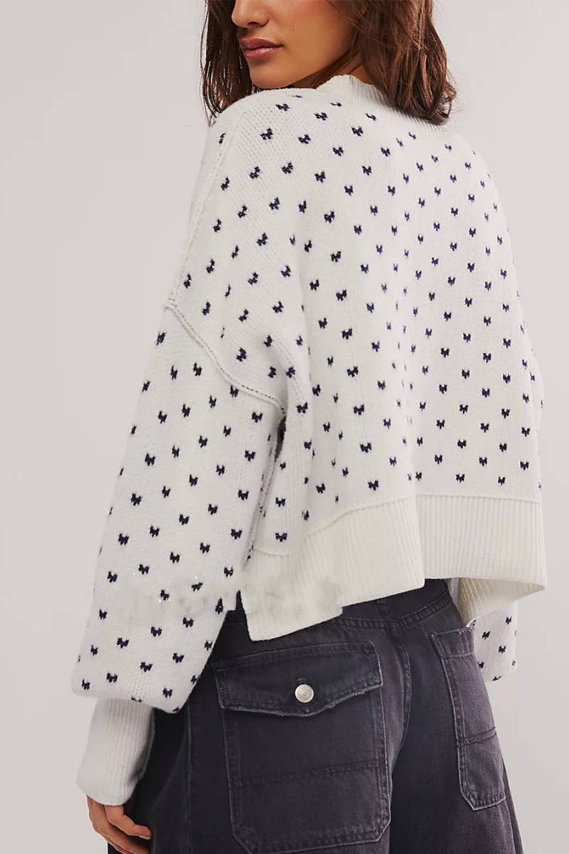 CWOSWL5844_KNIT SHORT BUTTERFLY JACQUARD LONGSLEEVED SWEATER