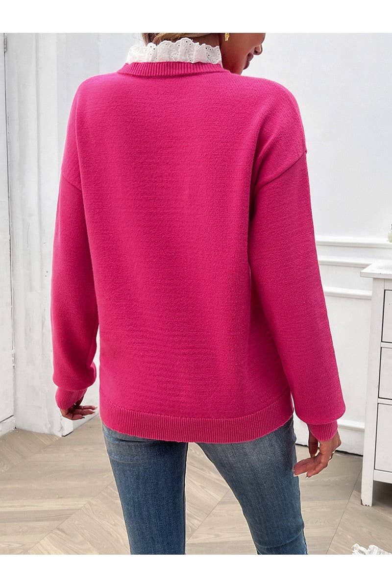 CWOSWL2648_Loose V-Neck Long Sleeved Pullover Sweater