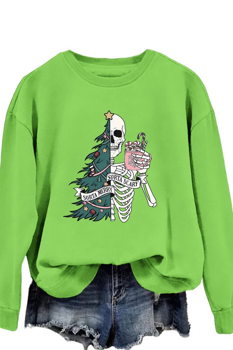 CWTBLL01328_PRINTED LOOSE PULLOVER CHRISTMAS SWEATSHIRT