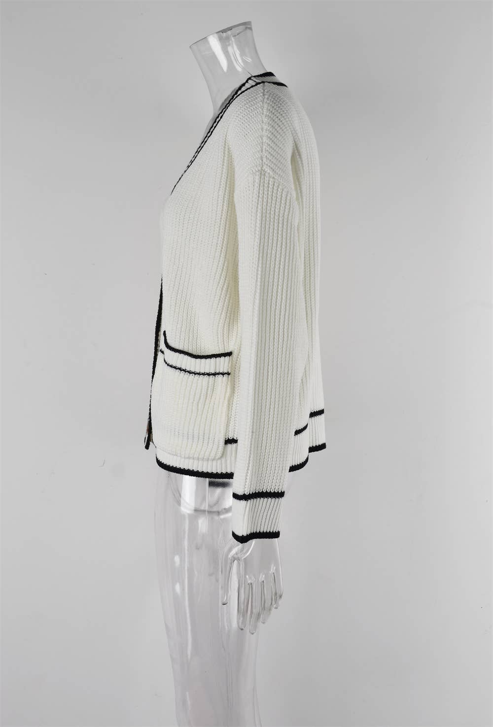 COLOR MATCHING POCKET COAT V-NECK SWEATER LADY