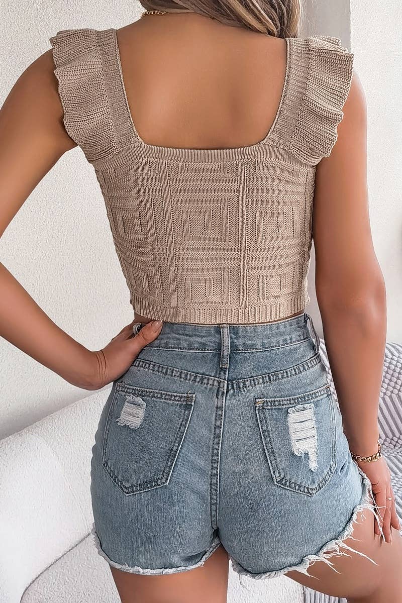 CWOV0282_SLEEVELESS KNIT CROP TOP WITH WOODEN EAR TRIM