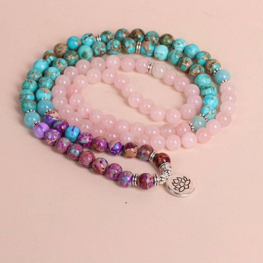 PURPLE EMPEROR PINE, ROSE QUARTZ BEADED BRACELETS_CWAJE3938